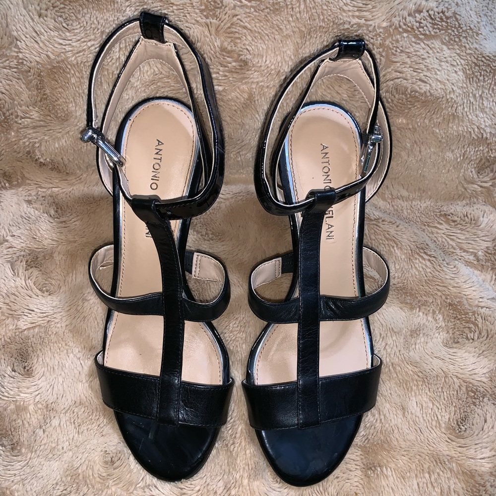 Antonio Melani Ankle Strap Black and Clear Heels